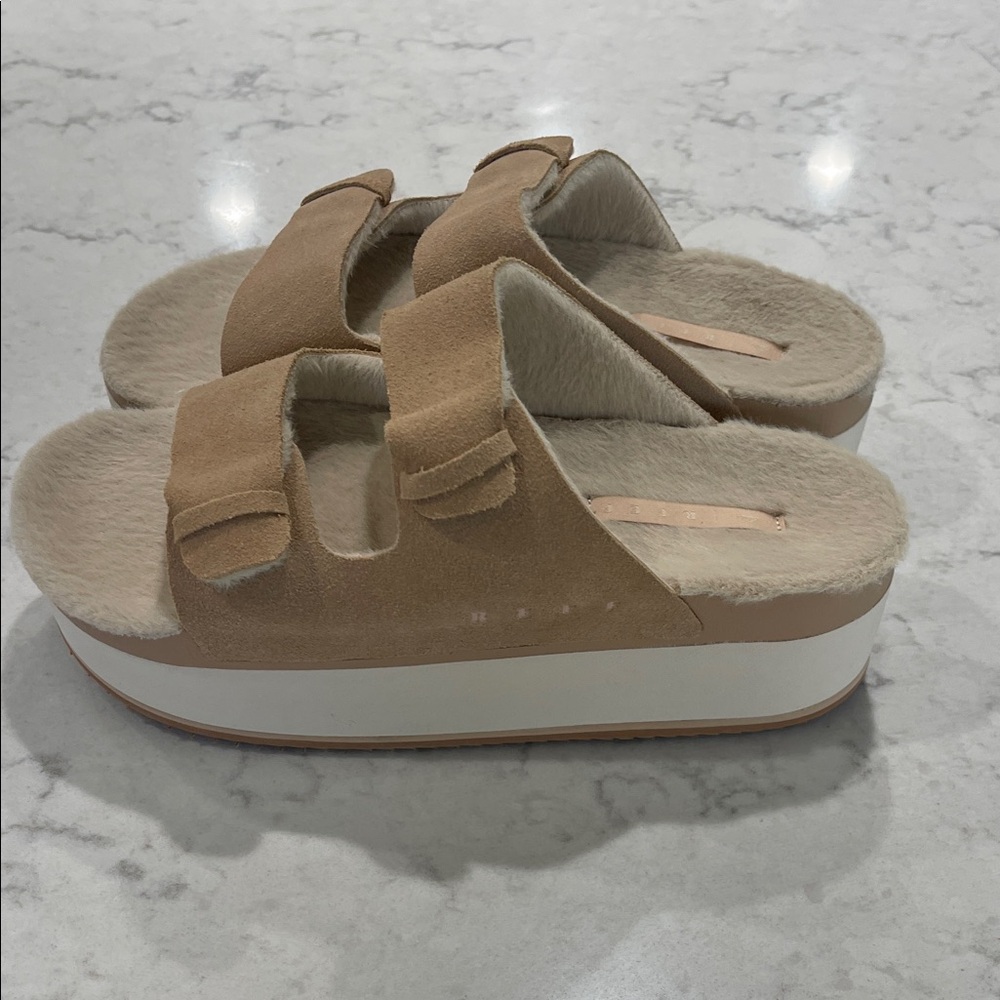 Reef Tan Suede Platform Slippers